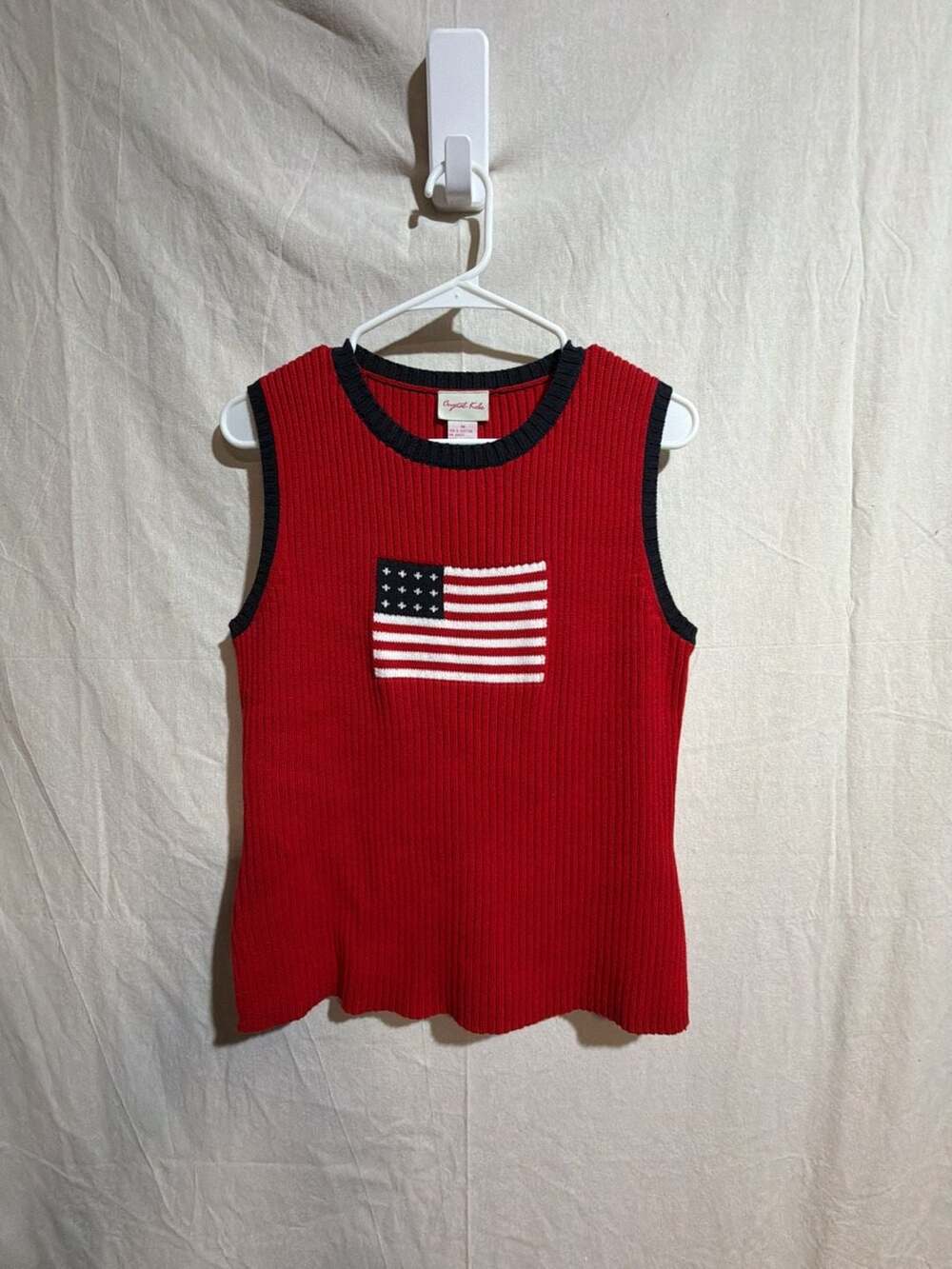 Crystal Kobe Vintage American Flag Ribbed Knit Tank Top